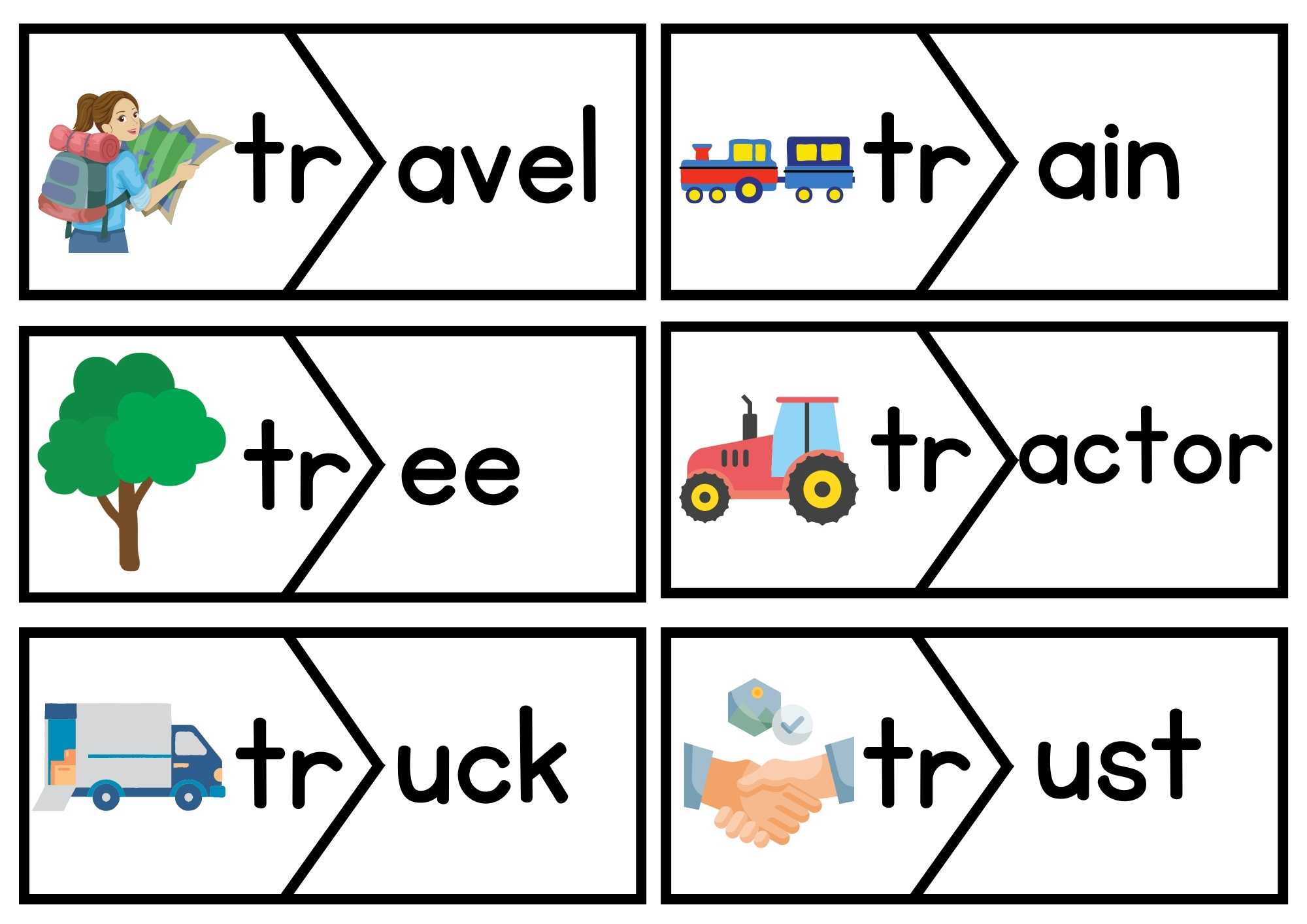 Tr beginning blends puzzle match phonics set 1 ezpzphonics